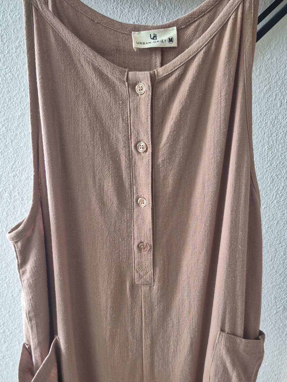Urban-Daisy Taupe Sleeveless Jumpsuit with Button Front